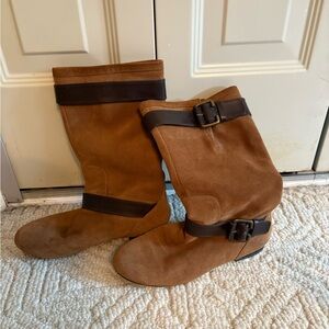 Brown suede like boots with two pretty leather . 7M